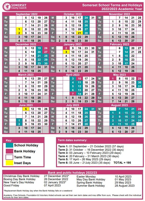 2022 – 2023 Term Time and Holidays – Thurlbear Primary School