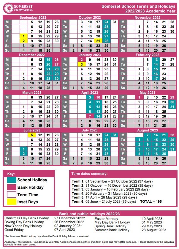 2022 2023 Term Time and Holidays Thurlbear Primary School